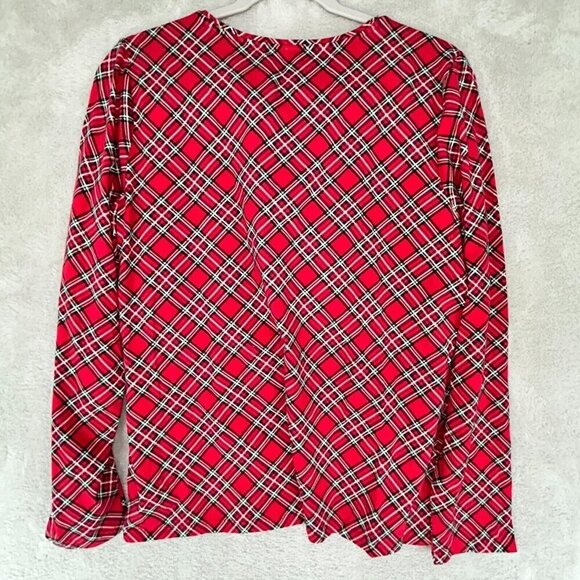 The Talbots Tee Womens Large Red Tartan Plaid Cotton Stretch Long Sleeve Holiday - Picture 5 of 5